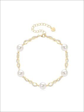 Gold Plated Infinity Pearl & CZ Inlay Adjustable Link Bracelet